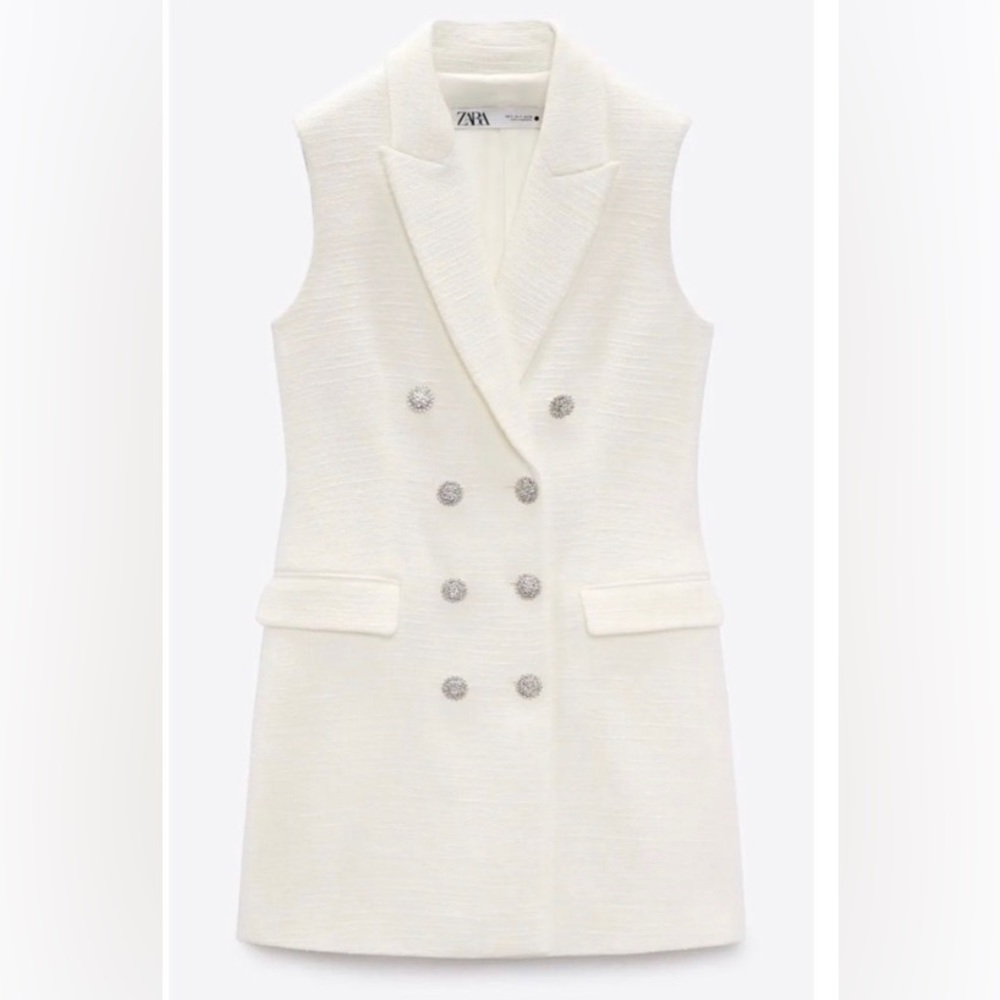 Zara textured white vest dress